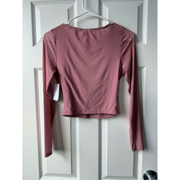 BP Nordstrom Crop Blouse Small Women's Pink Nostalgia Sheer V Neck NEW - Picture 4 of 4